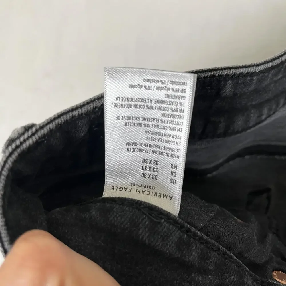 American Eagle Jeans Mens 33x30 Black Regular Straight Airflex+ Denim Faded